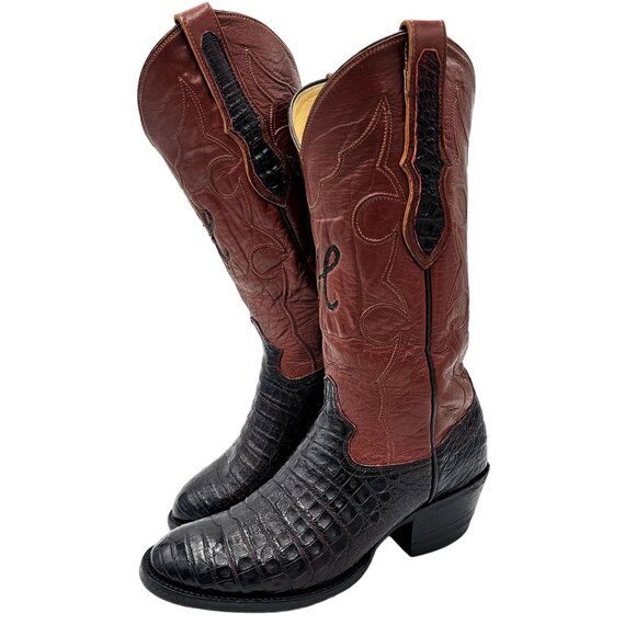 Custom Caiman Belly Cowboy Boots Mens 8.5E Brown Cherry 1 Pc Vamp Texas Western - Picture 16 of 16